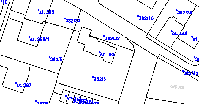 Parcela st. 385 v KÚ Dražkovice, Katastrální mapa