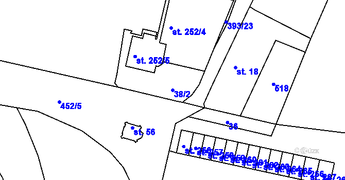 Parcela st. 38/2 v KÚ Dražkovice, Katastrální mapa