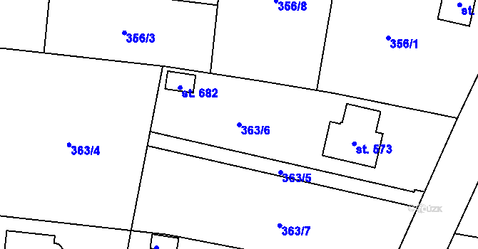 Parcela st. 363/6 v KÚ Dražkovice, Katastrální mapa