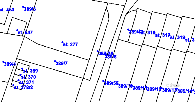 Parcela st. 389/24 v KÚ Dražkovice, Katastrální mapa