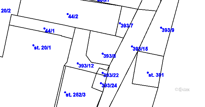 Parcela st. 393/8 v KÚ Dražkovice, Katastrální mapa