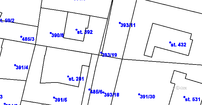 Parcela st. 393/19 v KÚ Dražkovice, Katastrální mapa
