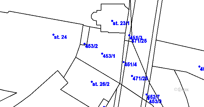 Parcela st. 453/1 v KÚ Dražkovice, Katastrální mapa