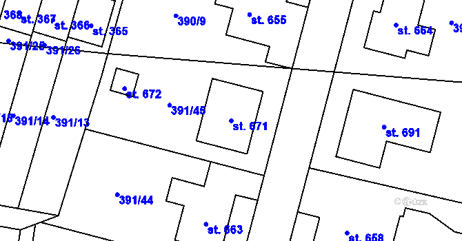 Parcela st. 671 v KÚ Dražkovice, Katastrální mapa