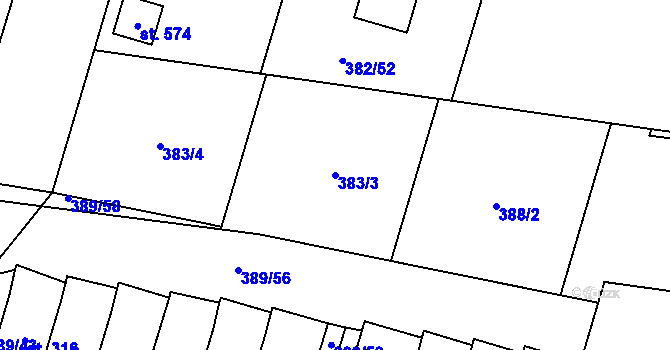 Parcela st. 383/3 v KÚ Dražkovice, Katastrální mapa