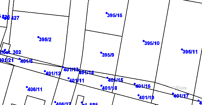 Parcela st. 395/9 v KÚ Dražkovice, Katastrální mapa