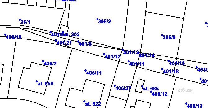 Parcela st. 401/12 v KÚ Dražkovice, Katastrální mapa