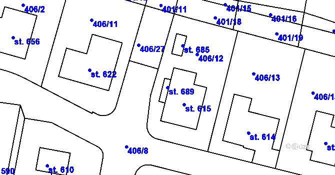 Parcela st. 689 v KÚ Dražkovice, Katastrální mapa