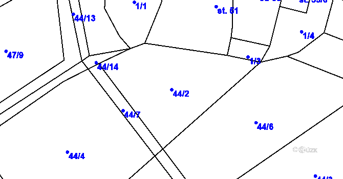 Parcela st. 44/2 v KÚ Dobrš, Katastrální mapa