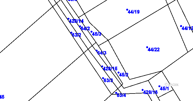 Parcela st. 64/3 v KÚ Dobrš, Katastrální mapa