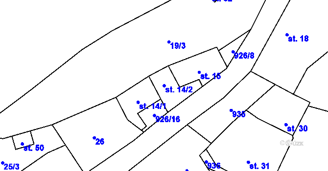 Parcela st. 14/2 v KÚ Drážov, Katastrální mapa