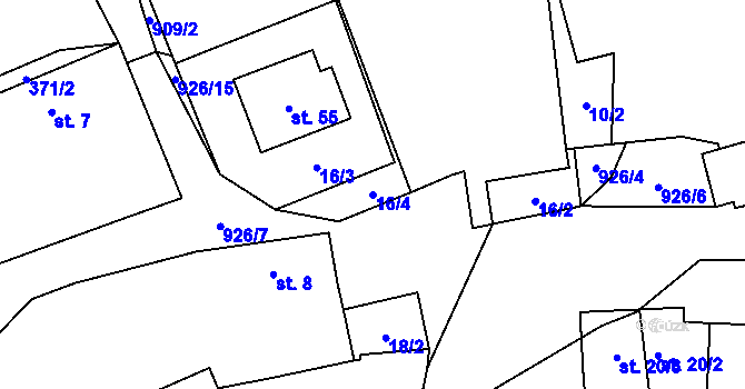 Parcela st. 16/4 v KÚ Drážov, Katastrální mapa