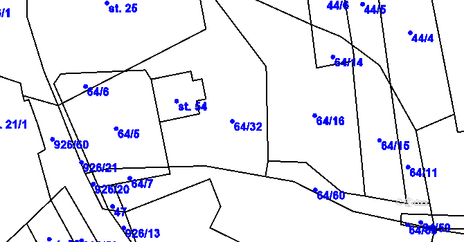 Parcela st. 64/32 v KÚ Drážov, Katastrální mapa