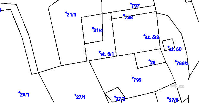 Parcela st. 5/1 v KÚ Zálesí u Drážova, Katastrální mapa