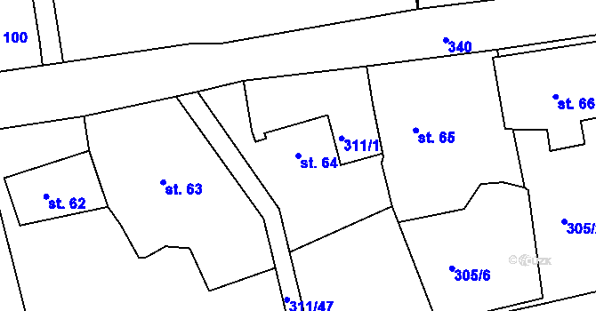 Parcela st. 64 v KÚ Hlinky, Katastrální mapa