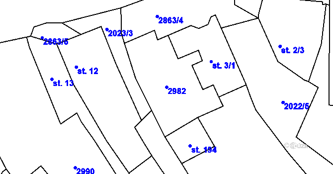 Parcela st. 2982 v KÚ Dražov, Katastrální mapa