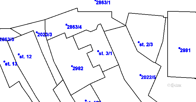 Parcela st. 3/1 v KÚ Dražov, Katastrální mapa
