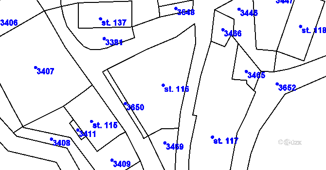 Parcela st. 116 v KÚ Dražov, Katastrální mapa