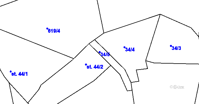 Parcela st. 34/5 v KÚ Dražov, Katastrální mapa