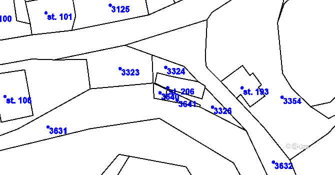 Parcela st. 206 v KÚ Dražov, Katastrální mapa