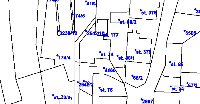 Parcela st. 74 v KÚ Dražovice, Katastrální mapa