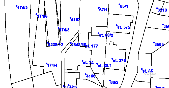 Parcela st. 177 v KÚ Dražovice, Katastrální mapa