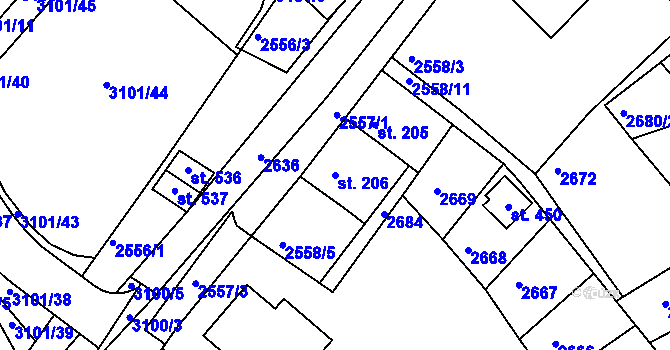 Parcela st. 206 v KÚ Dražovice, Katastrální mapa