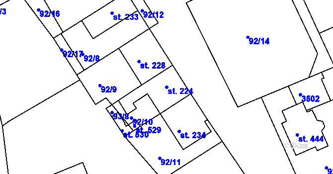 Parcela st. 224 v KÚ Dražovice, Katastrální mapa