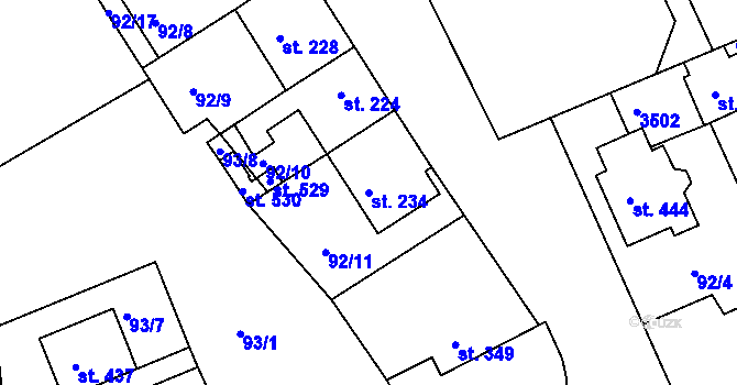 Parcela st. 234 v KÚ Dražovice, Katastrální mapa