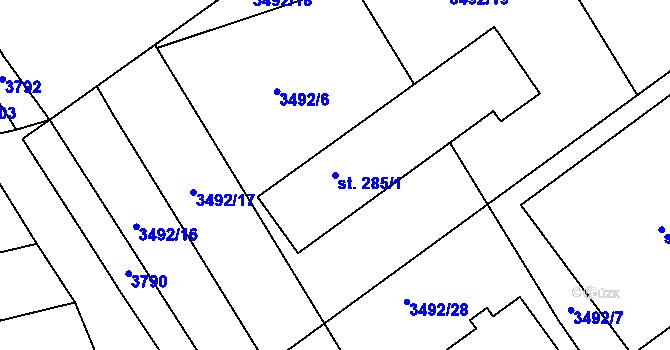 Parcela st. 285/1 v KÚ Dražovice, Katastrální mapa