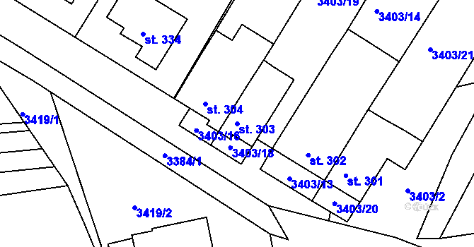 Parcela st. 303 v KÚ Dražovice, Katastrální mapa