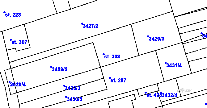 Parcela st. 308 v KÚ Dražovice, Katastrální mapa