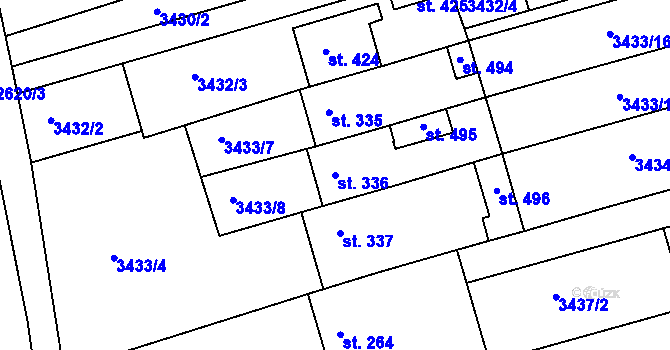 Parcela st. 336 v KÚ Dražovice, Katastrální mapa