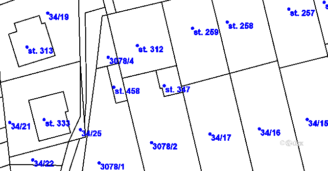 Parcela st. 347 v KÚ Dražovice, Katastrální mapa