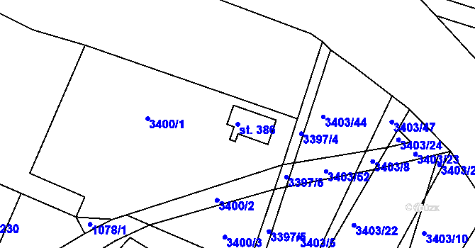 Parcela st. 386 v KÚ Dražovice, Katastrální mapa