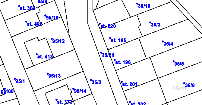 Parcela st. 35/21 v KÚ Dražovice, Katastrální mapa
