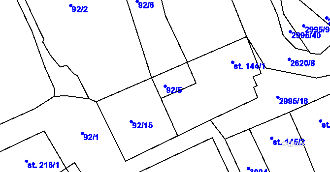 Parcela st. 92/5 v KÚ Dražovice, Katastrální mapa