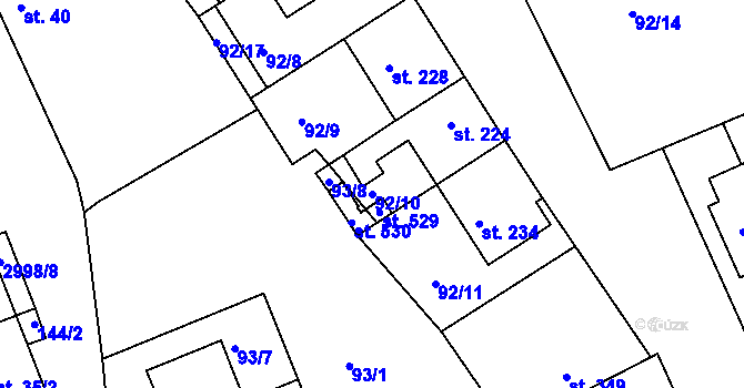 Parcela st. 92/10 v KÚ Dražovice, Katastrální mapa