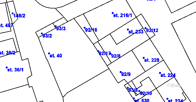 Parcela st. 92/17 v KÚ Dražovice, Katastrální mapa
