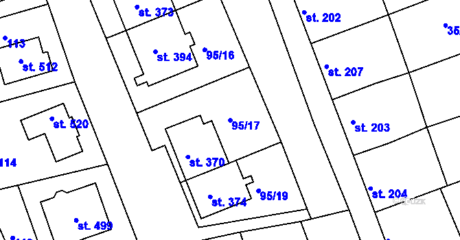 Parcela st. 95/17 v KÚ Dražovice, Katastrální mapa