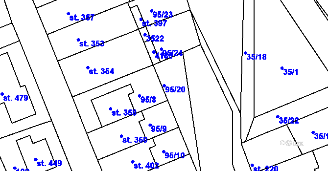 Parcela st. 95/20 v KÚ Dražovice, Katastrální mapa