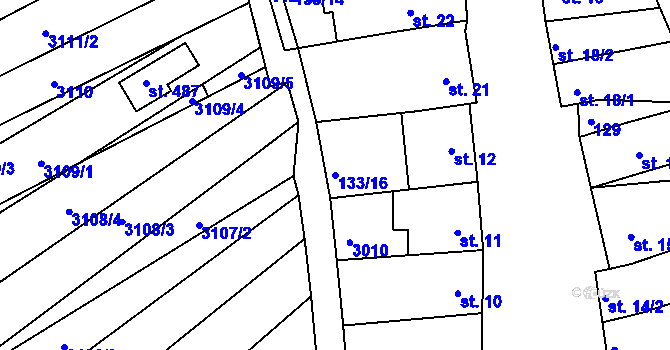 Parcela st. 133/16 v KÚ Dražovice, Katastrální mapa