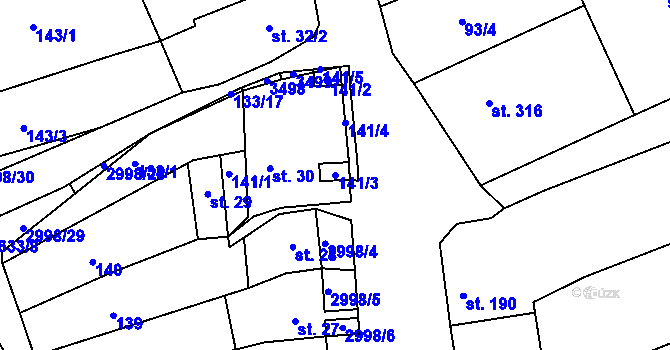 Parcela st. 141/3 v KÚ Dražovice, Katastrální mapa