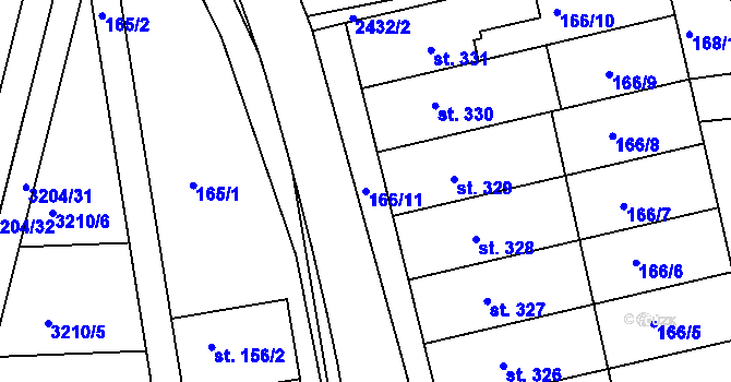 Parcela st. 166/11 v KÚ Dražovice, Katastrální mapa