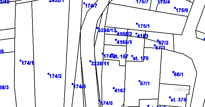 Parcela st. 174/3 v KÚ Dražovice, Katastrální mapa