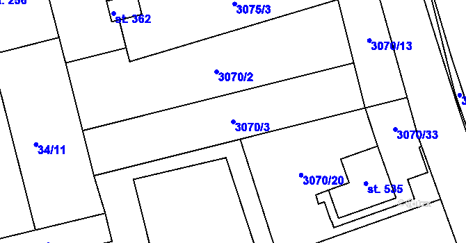 Parcela st. 3070/3 v KÚ Dražovice, Katastrální mapa