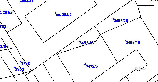 Parcela st. 3492/18 v KÚ Dražovice, Katastrální mapa
