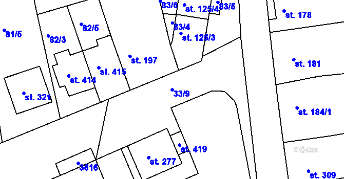 Parcela st. 33/9 v KÚ Dražovice, Katastrální mapa