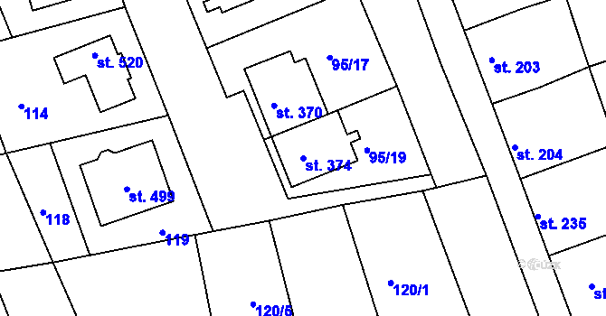 Parcela st. 374 v KÚ Dražovice, Katastrální mapa