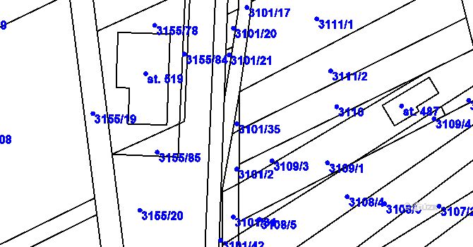 Parcela st. 3101/35 v KÚ Dražovice, Katastrální mapa